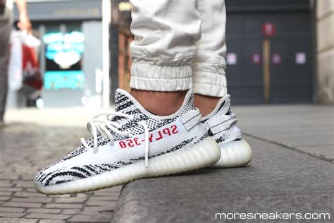 yeezy zebra 350 on feet.